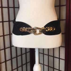 VTG Omega Spandex Gold Metal Leather Buckle Belt